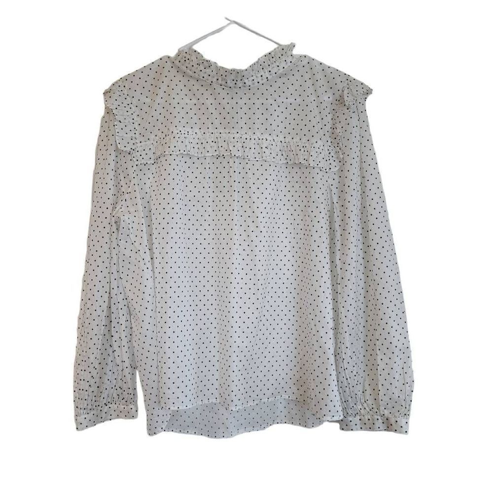 Madewell Women's White & Mini Black Polka-dot Cotton Ruffle & Long Sleeve Top - Picture 2 of 11